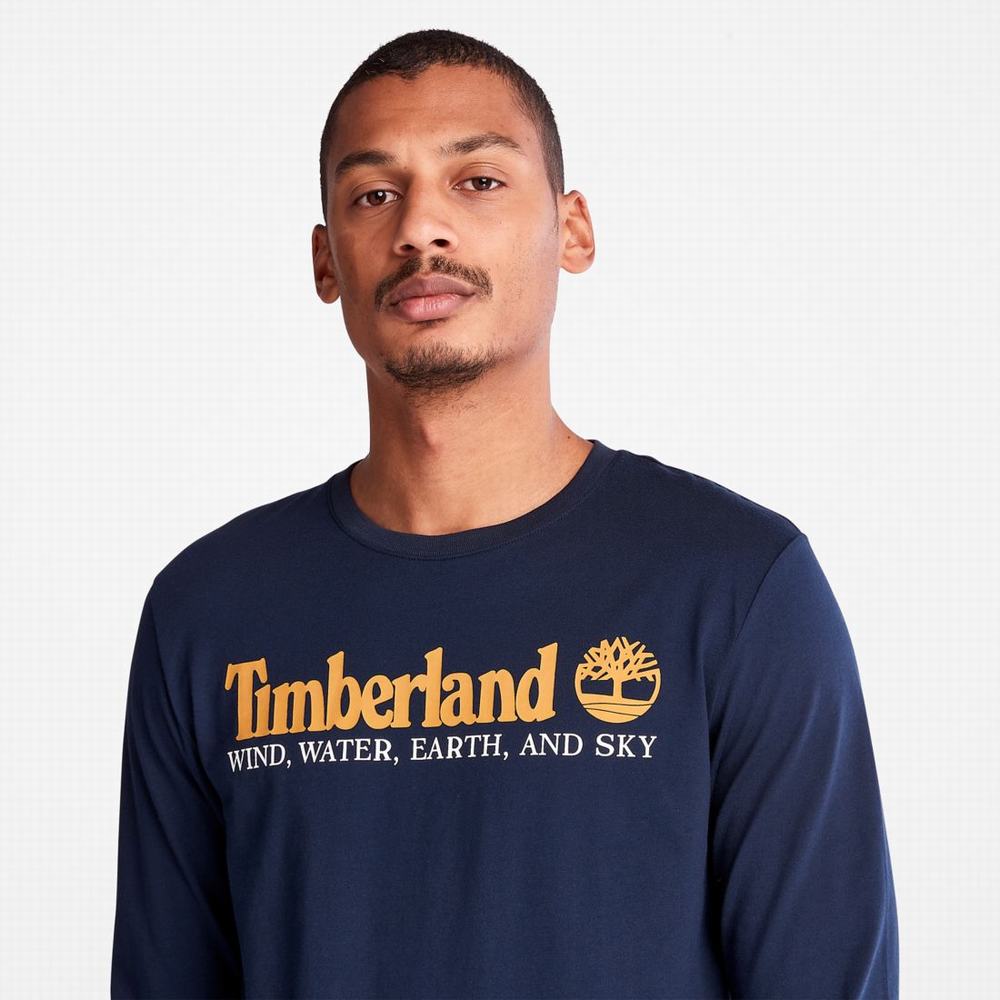 Tricko Timberland Vietor, Vody, Earth and Sky Long-Sleeve T-Shirt Panske Námornícka Modrá | LK3016572