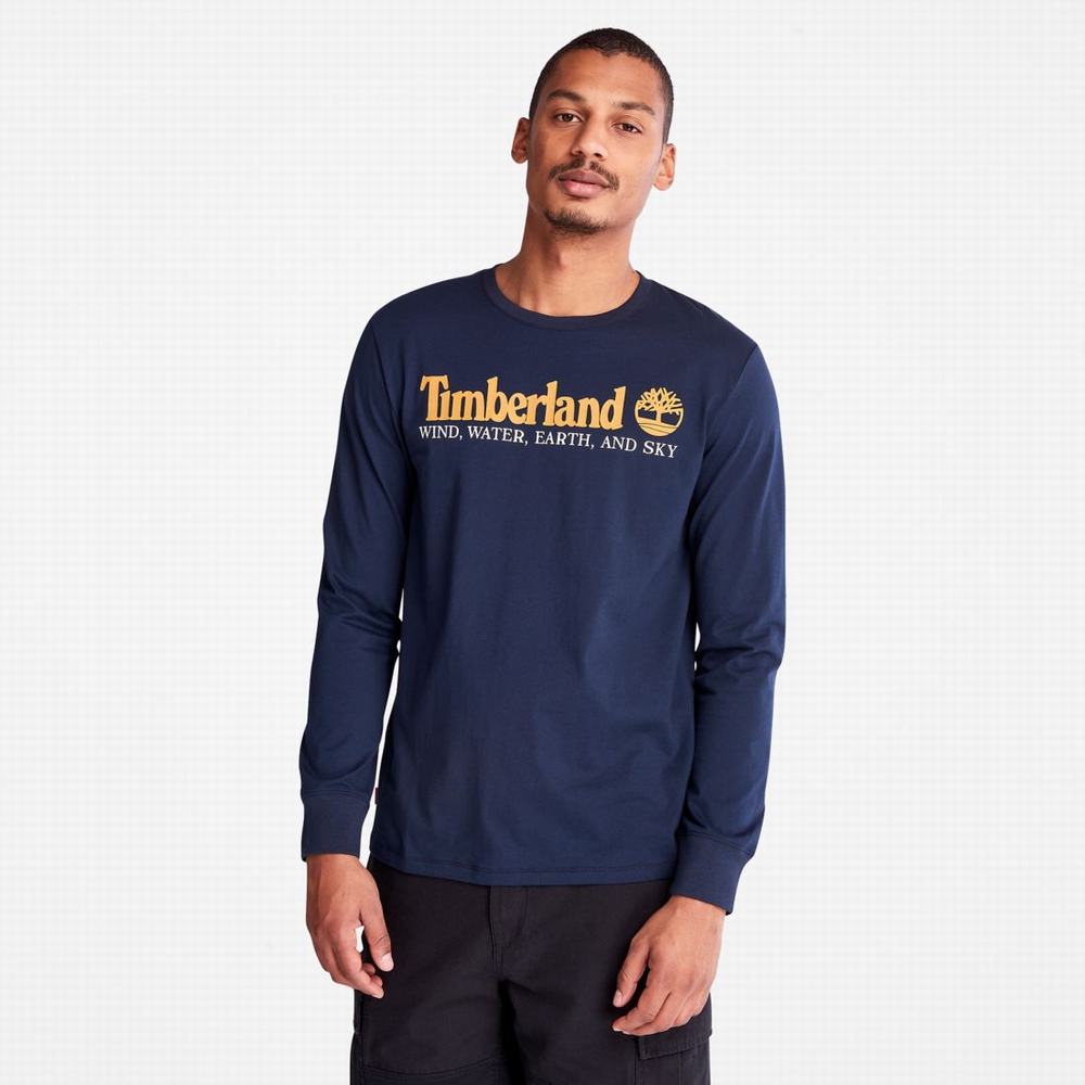 Tricko Timberland Vietor, Vody, Earth and Sky Long-Sleeve T-Shirt Panske Námornícka Modrá | LK3016572