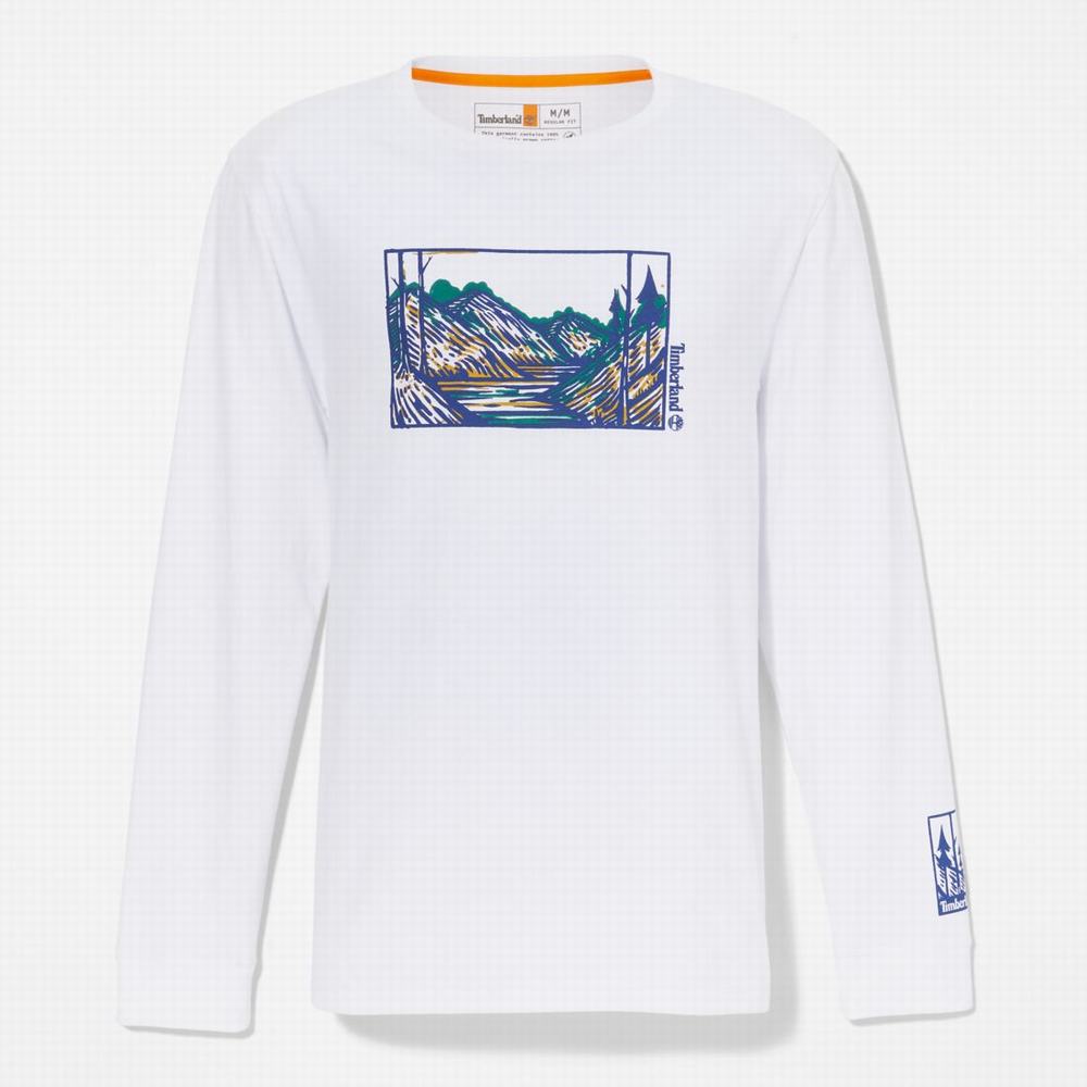 Tricko Timberland Vietor, Vody, Earth and Sky Long-Sleeve T-Shirt Panske Biele | QY5703189