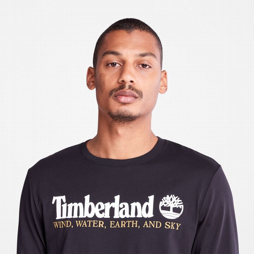 Tricko Timberland Vietor, Vody, Earth and Sky Long-Sleeve T-Shirt Panske Čierne | TE4529376