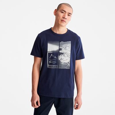 Tricko Timberland Mountains-to-Rivers Print T-Shirt Panske Tmavo Modre | YN9824573