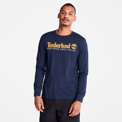 Tricko Timberland Vietor, Vody, Earth and Sky Long-Sleeve T-Shirt Panske Námornícka Modrá | LK3016572